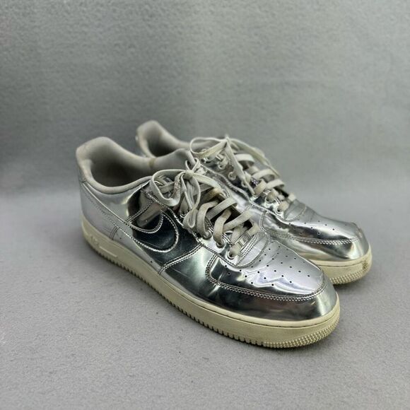 Nike Mens Silver Air Force 1 SP Liquid Metal Metallic Chrome Athletic Sneaker Sh - Picture 2 of 11